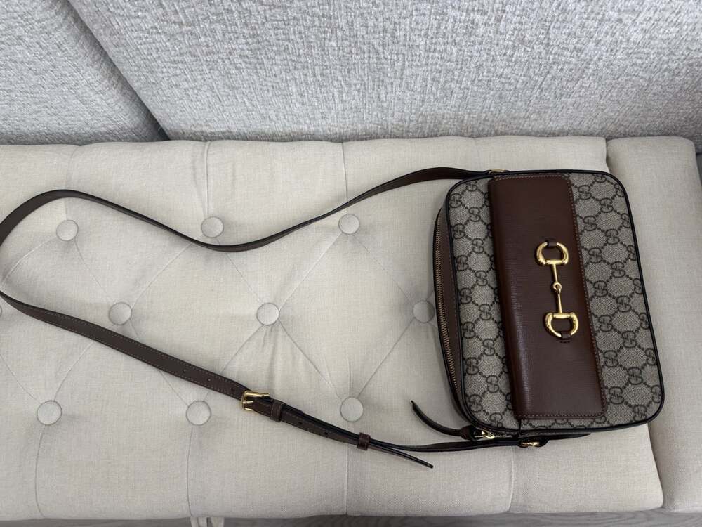 Gucci GG Monogram Crossbody Bag Zip Beige Brown Gold HW Small w/ Dust Bag - Picture 5 of 15